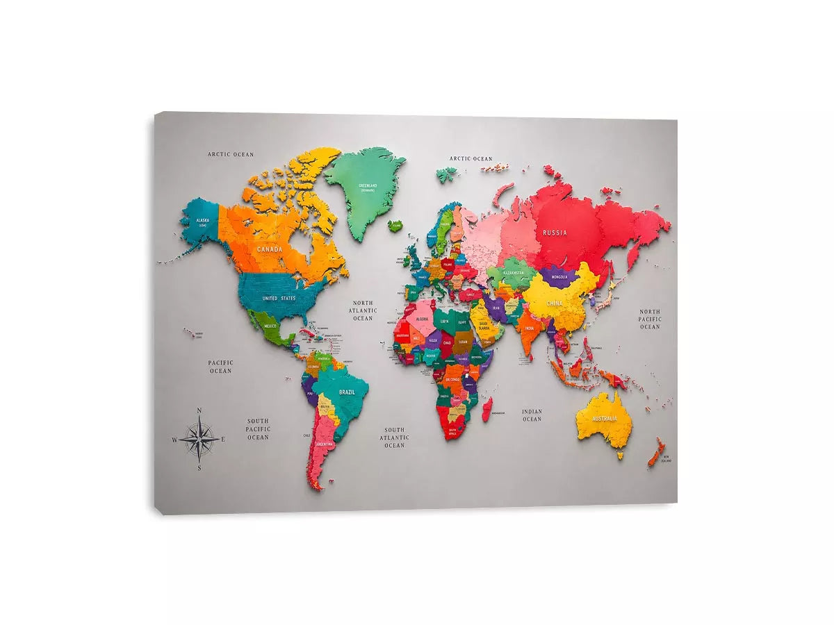 colorful world map wall art modern educational canvas global geography decor