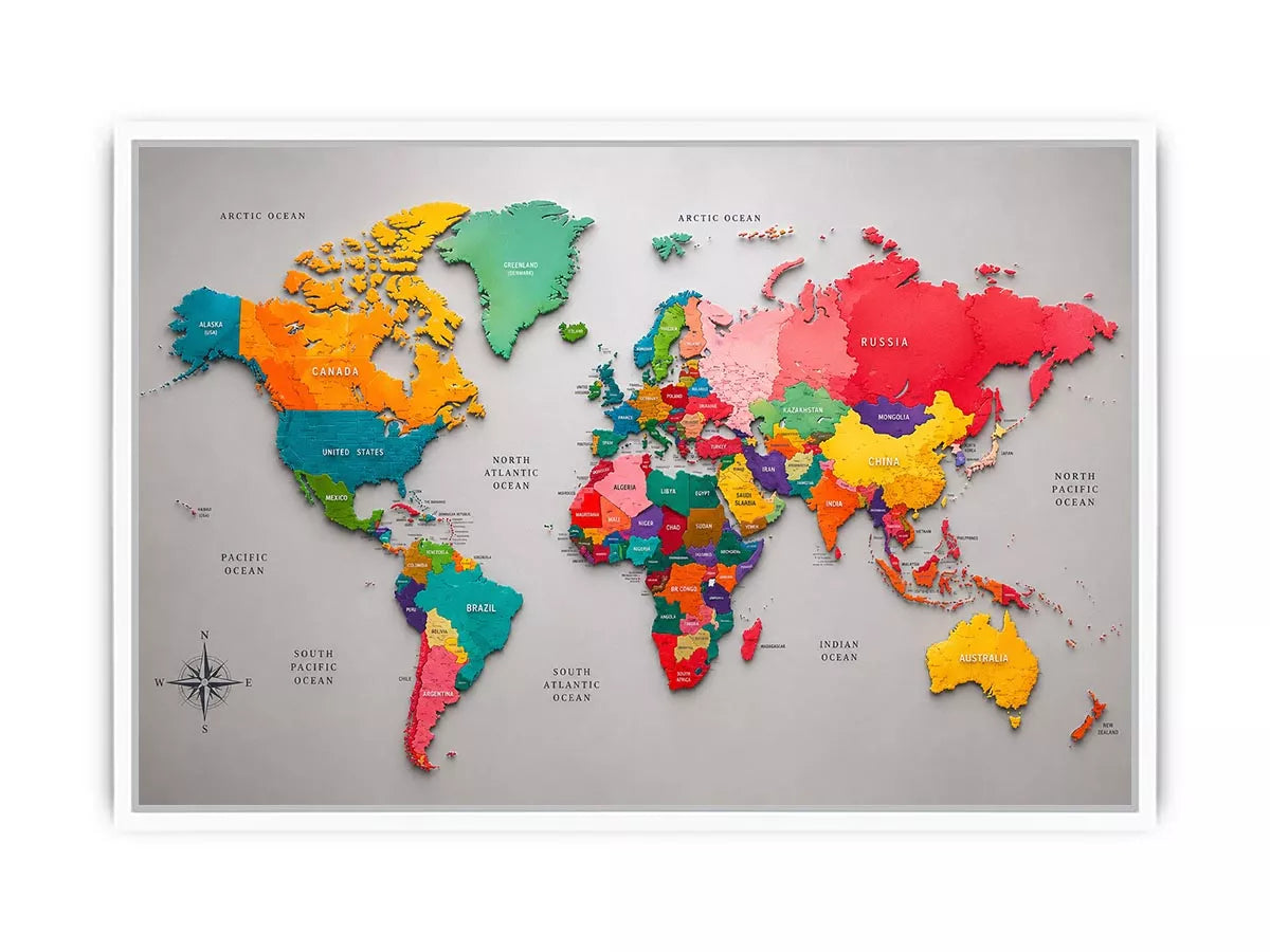 colorful world map wall art modern educational canvas global geography decor