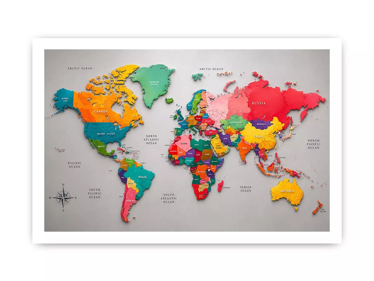 colorful world map wall art modern educational canvas global geography decor