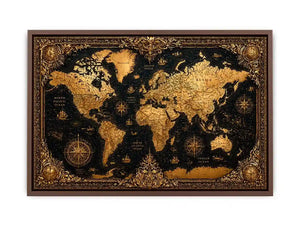 vintage world map gold wall art antique luxury canvas black gold decor