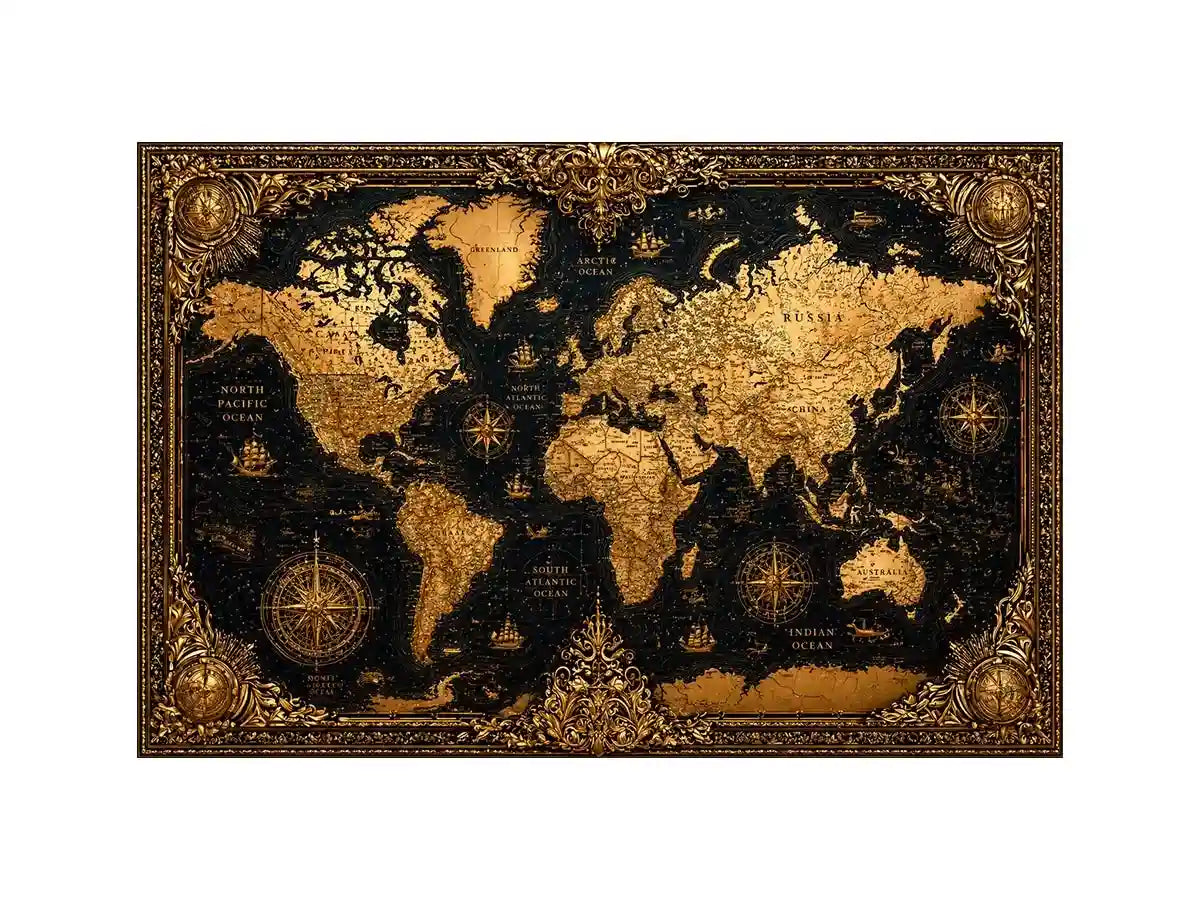 vintage world map gold wall art antique luxury canvas black gold decor