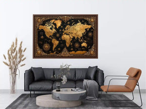 vintage world map gold wall art antique luxury canvas black gold decor