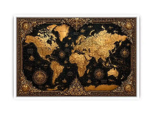 vintage world map gold wall art antique luxury canvas black gold decor