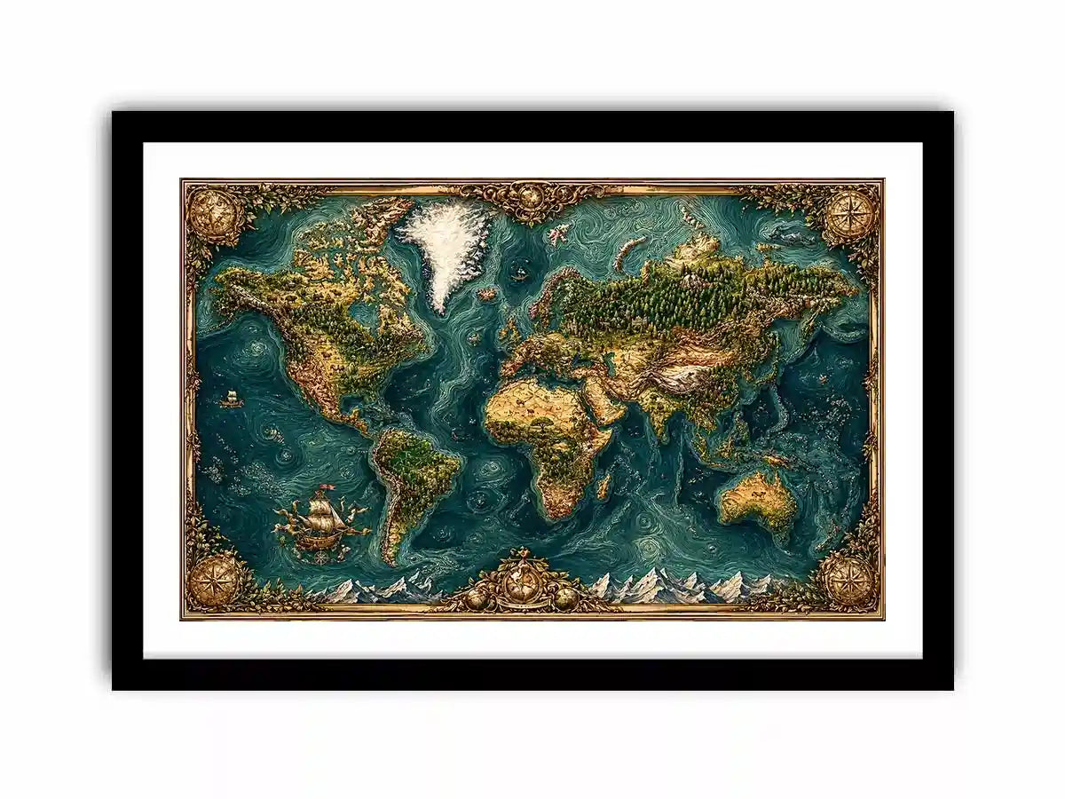 artistic world map textured wall art teal earthy vintage canvas decor