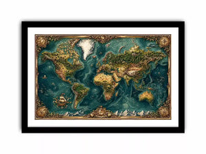 artistic world map textured wall art teal earthy vintage canvas decor