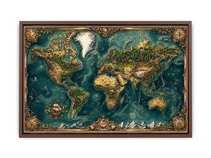 artistic world map textured wall art teal earthy vintage canvas decor