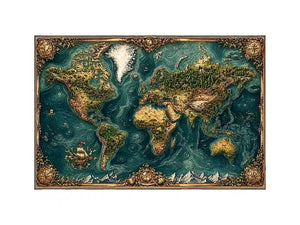 artistic world map textured wall art teal earthy vintage canvas decor