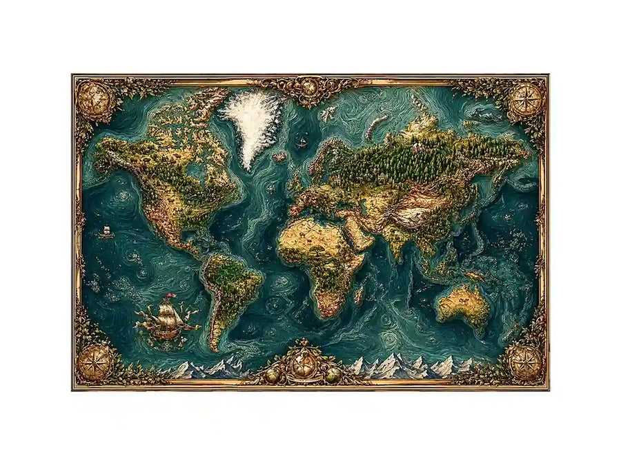 artistic world map textured wall art teal earthy vintage canvas decor