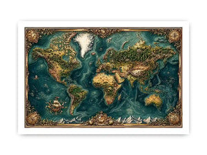 artistic world map textured wall art teal earthy vintage canvas decor