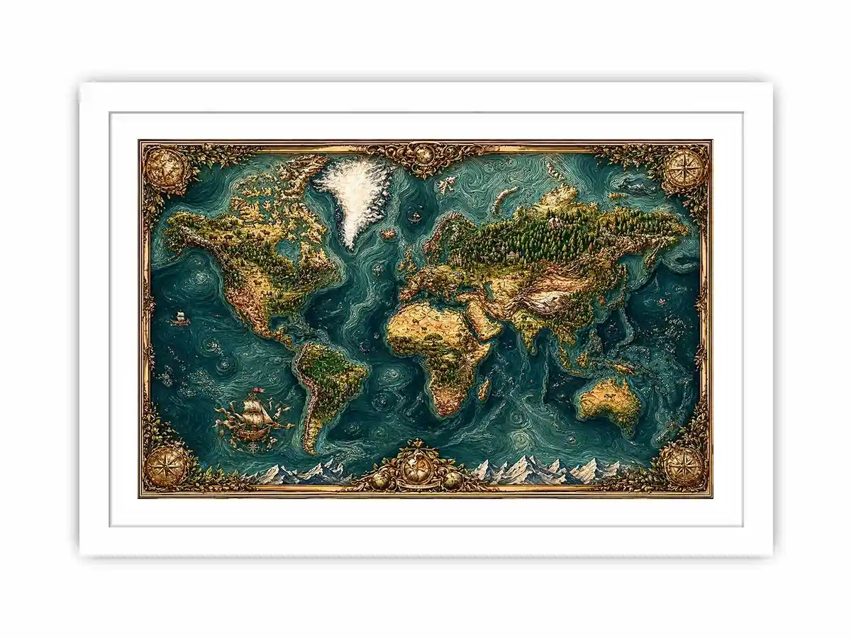 artistic world map textured wall art teal earthy vintage canvas decor