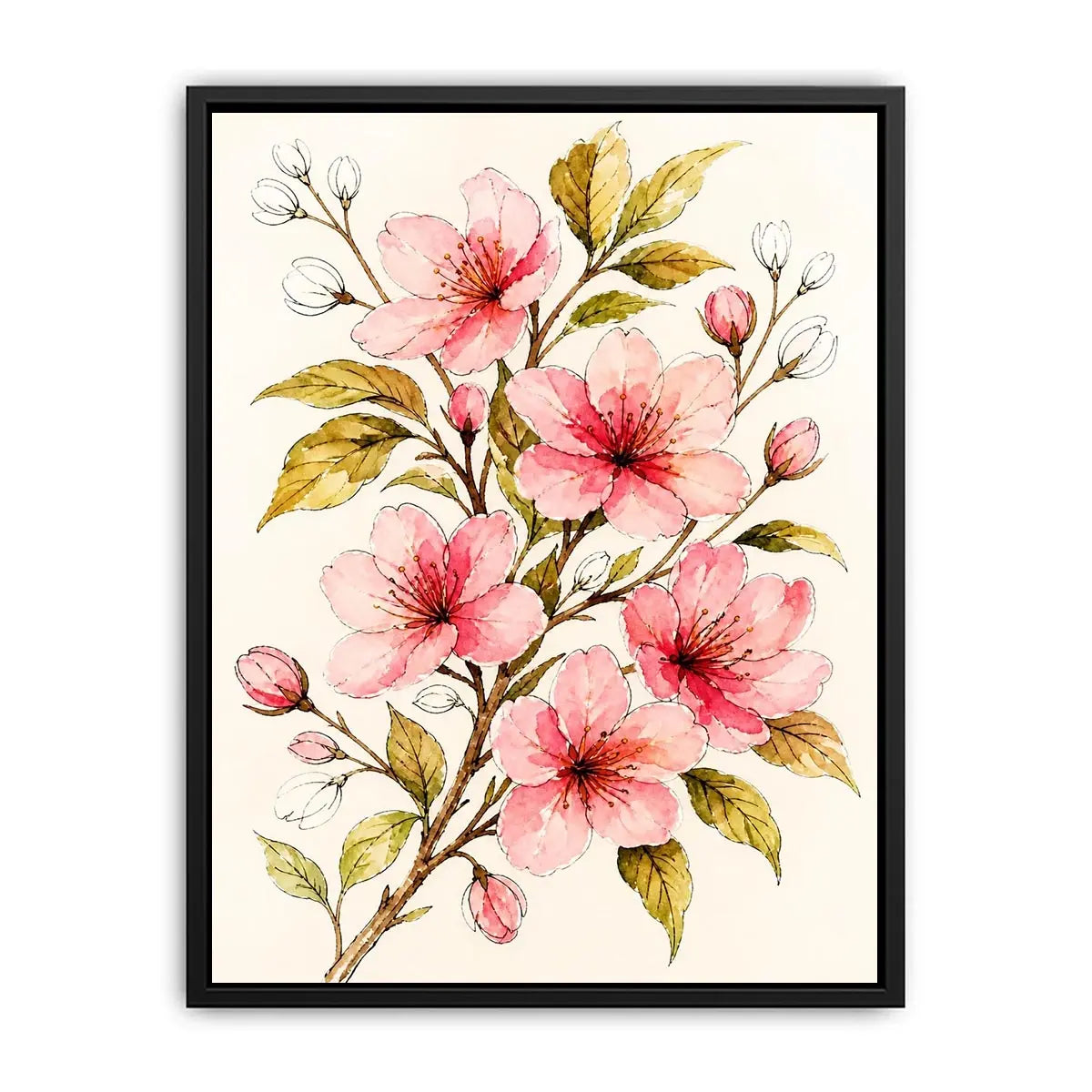 delicate cherry blossom floral wall art in soft pink watercolor style elegant botanical canvas for modern home decor