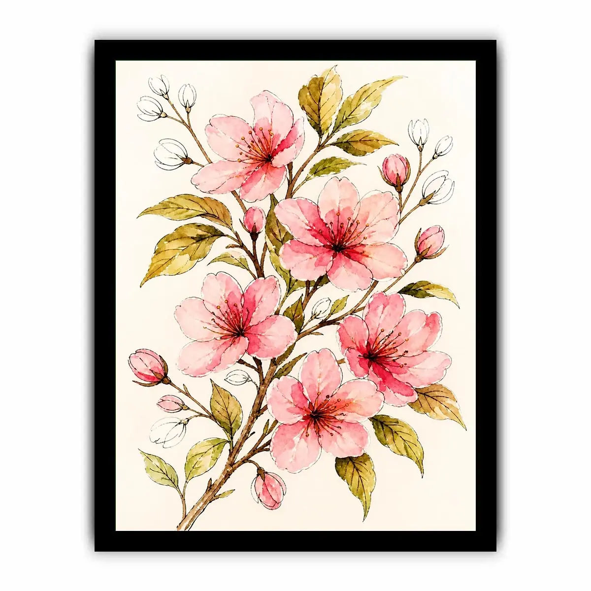 delicate cherry blossom floral wall art in soft pink watercolor style elegant botanical canvas for modern home decor