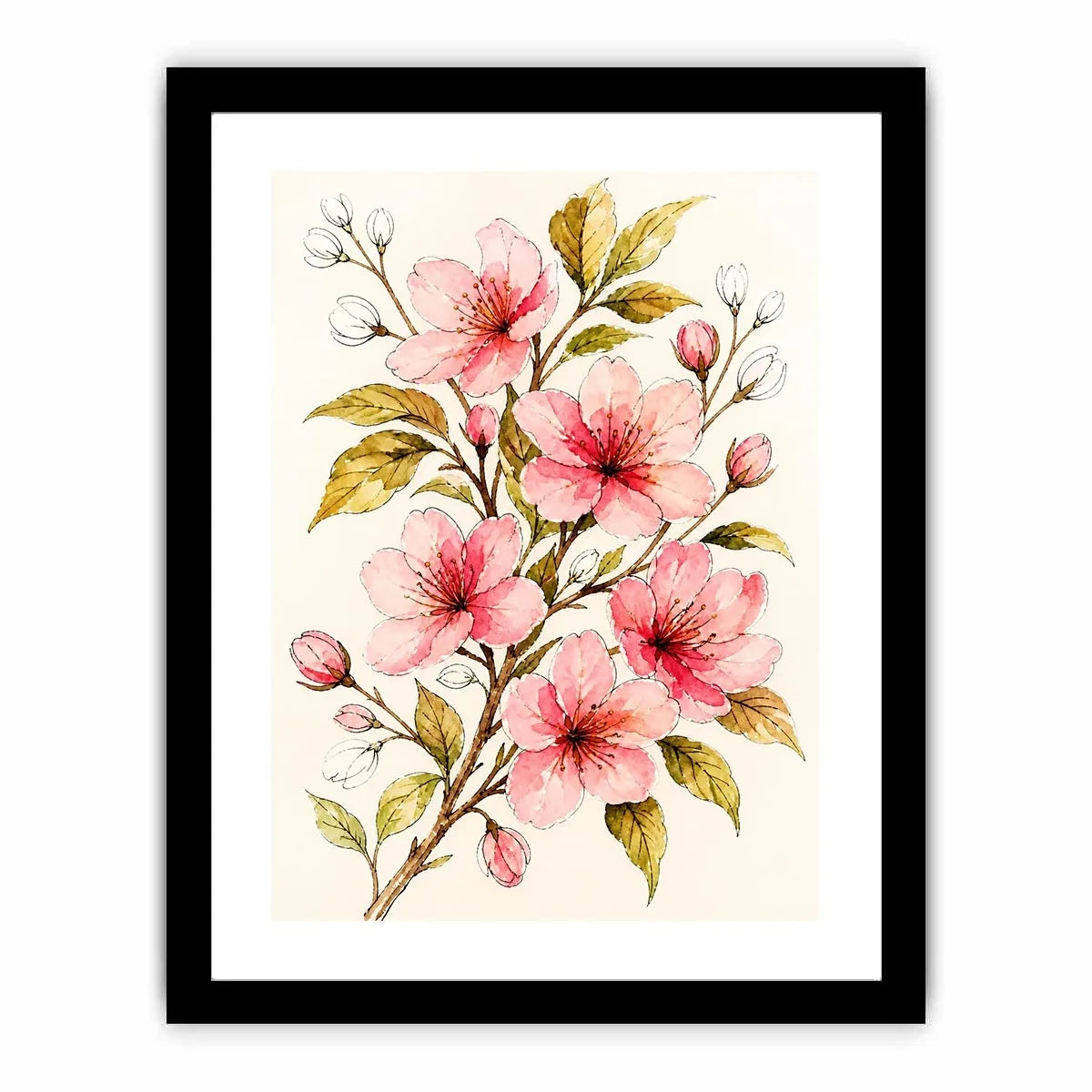 delicate cherry blossom floral wall art in soft pink watercolor style elegant botanical canvas for modern home decor