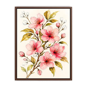 delicate cherry blossom floral wall art in soft pink watercolor style elegant botanical canvas for modern home decor