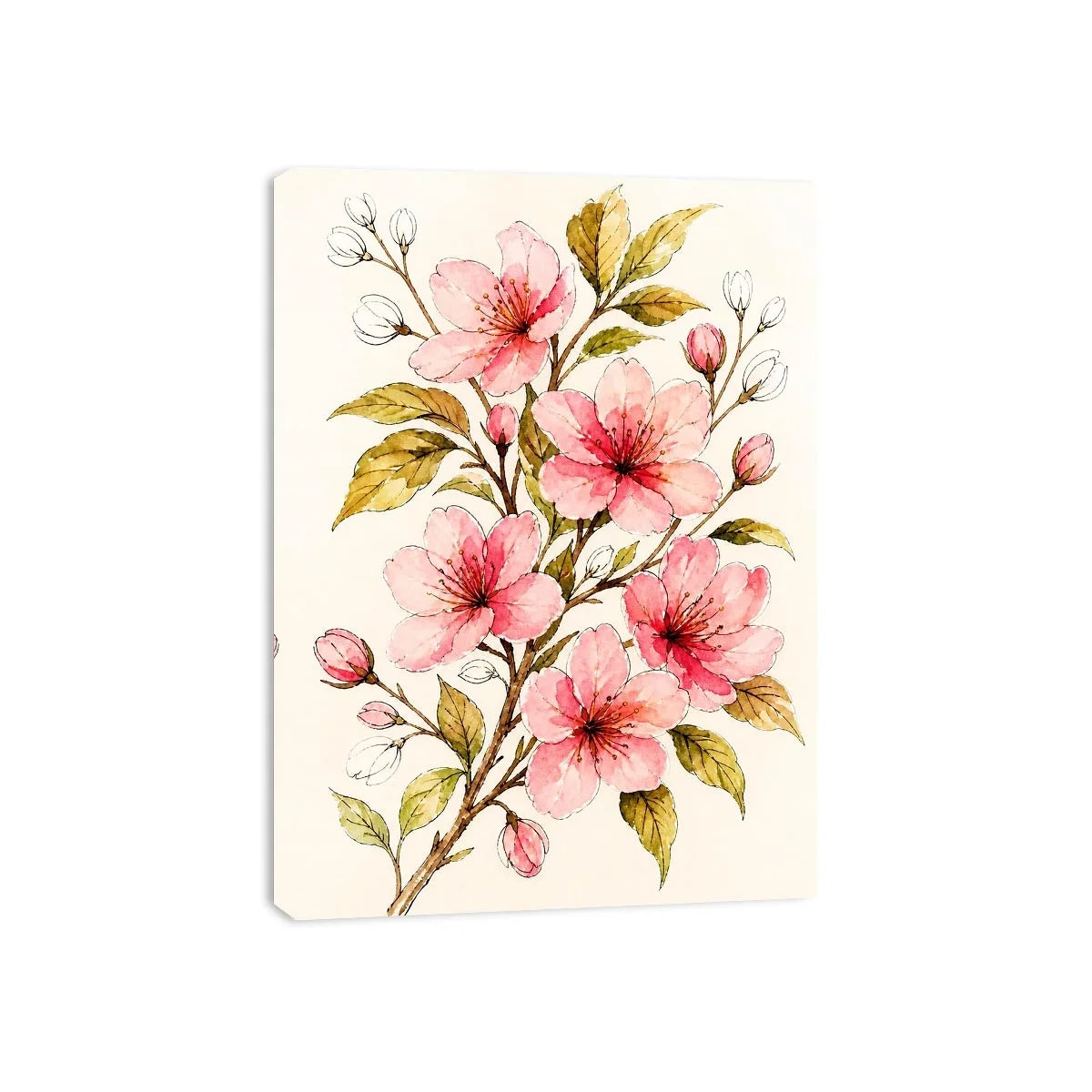 delicate cherry blossom floral wall art in soft pink watercolor style elegant botanical canvas for modern home decor