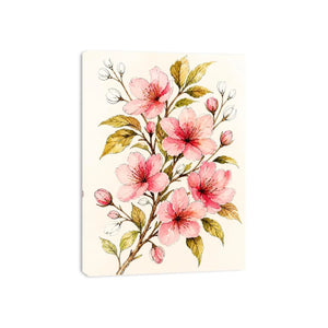 delicate cherry blossom floral wall art in soft pink watercolor style elegant botanical canvas for modern home decor