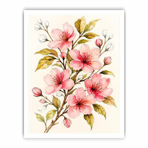 delicate cherry blossom floral wall art in soft pink watercolor style elegant botanical canvas for modern home decor