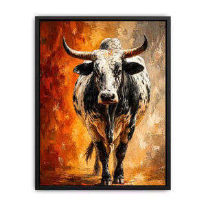 modern bull painting wall art textured animal canvas orange background decor