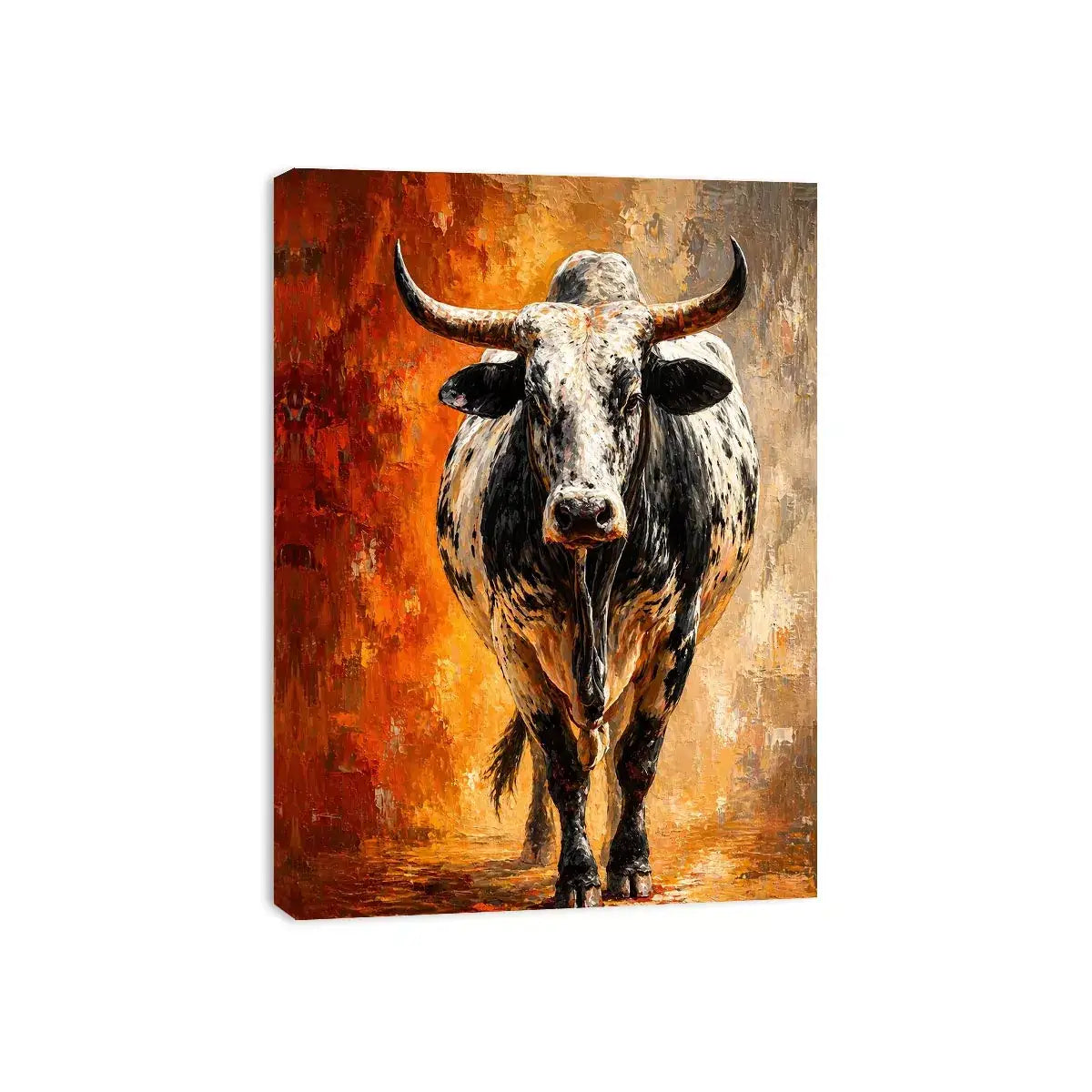 modern bull painting wall art textured animal canvas orange background decor