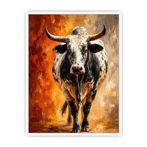 modern bull painting wall art textured animal canvas orange background decor