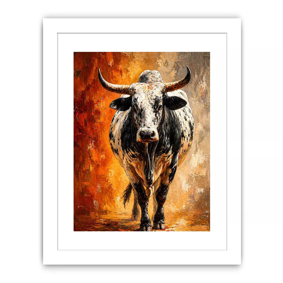 modern bull painting wall art textured animal canvas orange background decor