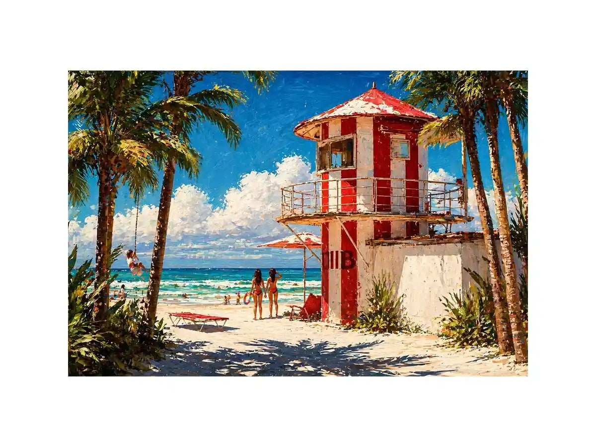 tropical beach lifeguard tower wall art coastal ocean canvas summer decor