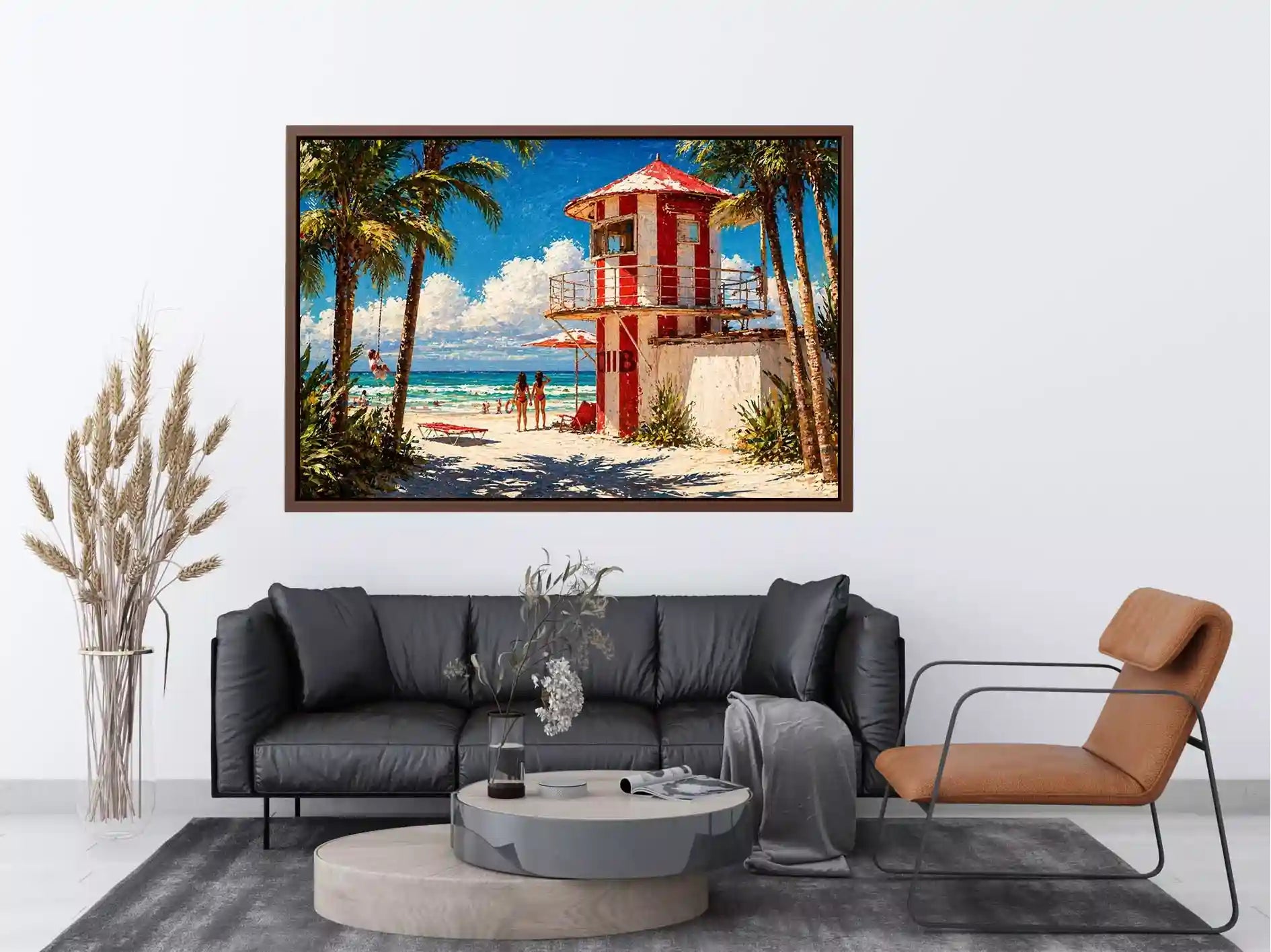 tropical beach lifeguard tower wall art coastal ocean canvas summer decor