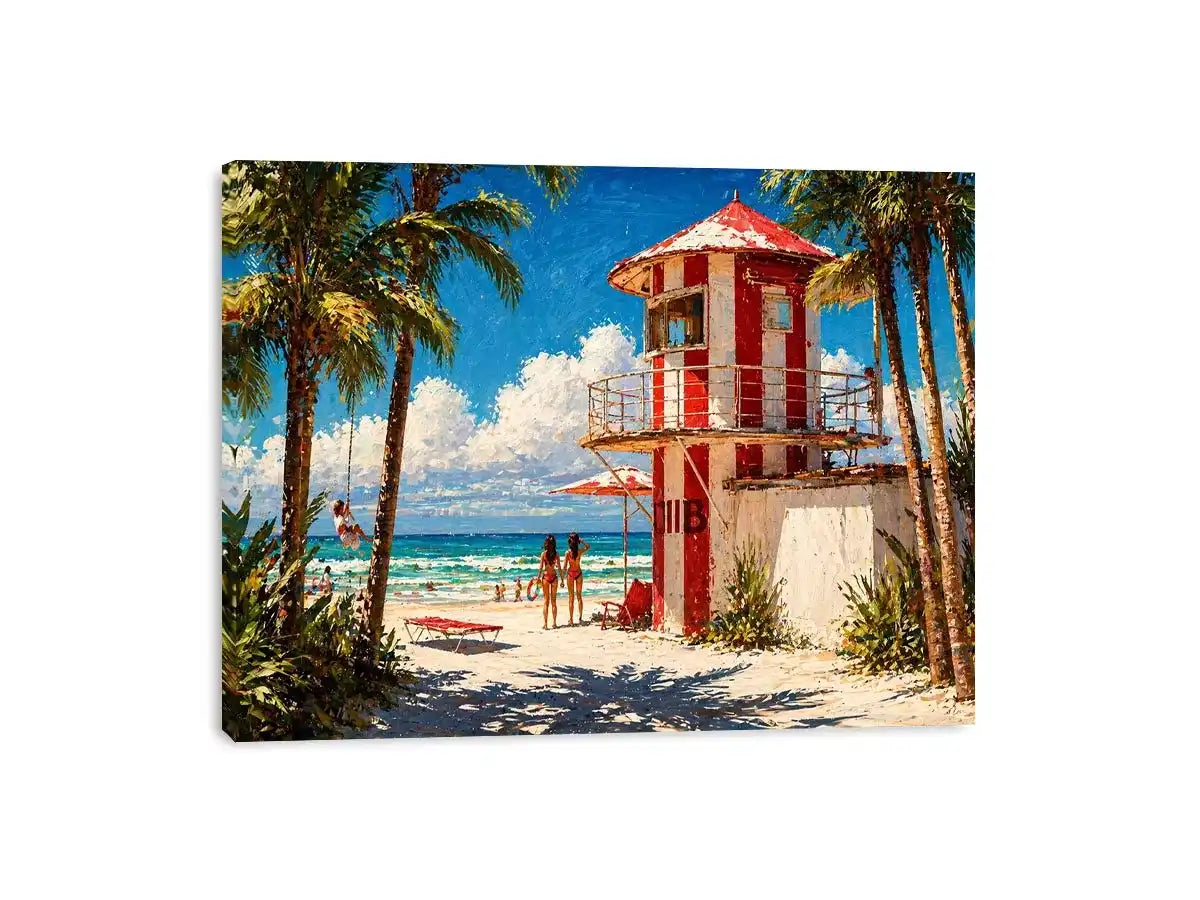 tropical beach lifeguard tower wall art coastal ocean canvas summer decor