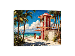 tropical beach lifeguard tower wall art coastal ocean canvas summer decor