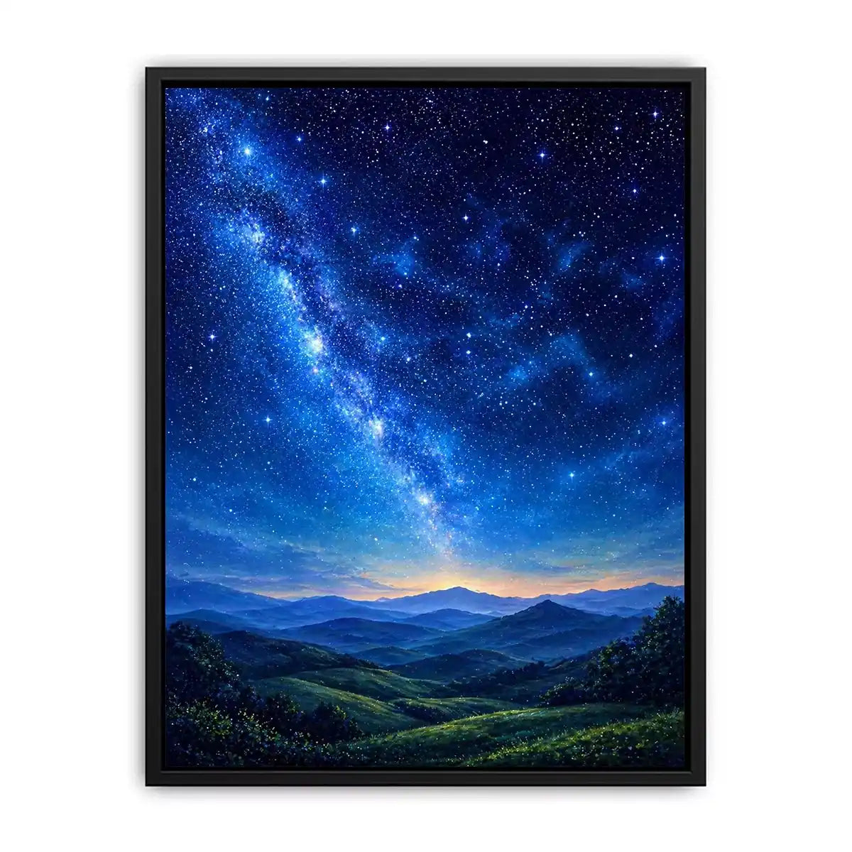 starry night sky landscape wall art dreamy blue canvas peaceful decor