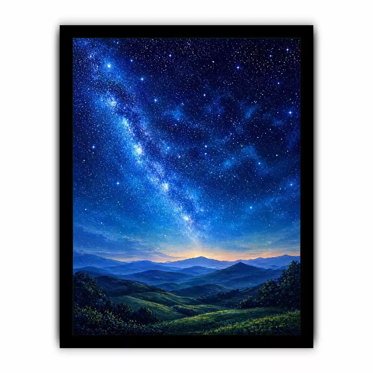starry night sky landscape wall art dreamy blue canvas peaceful decor