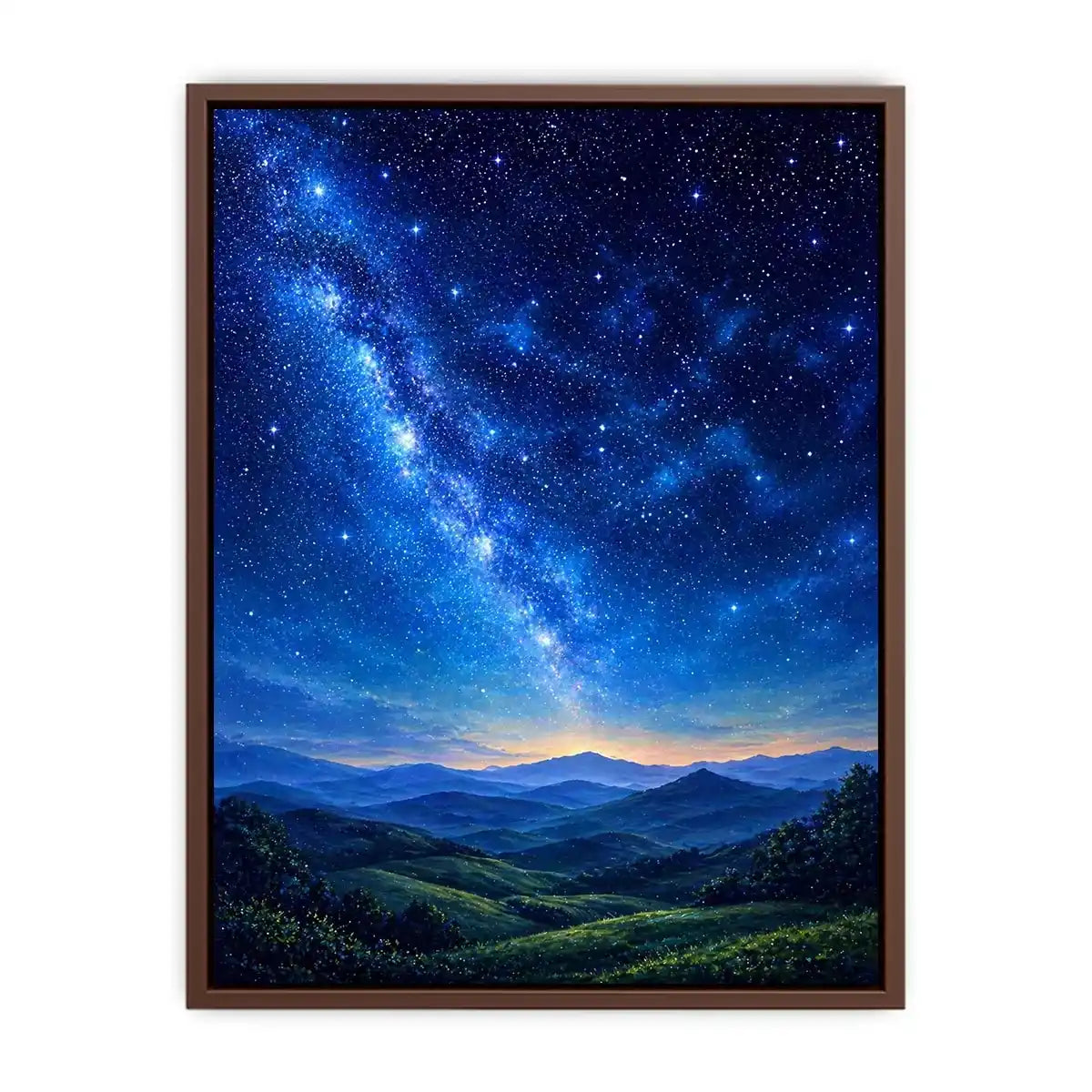 starry night sky landscape wall art dreamy blue canvas peaceful decor