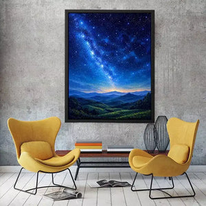 starry night sky landscape wall art dreamy blue canvas peaceful decor
