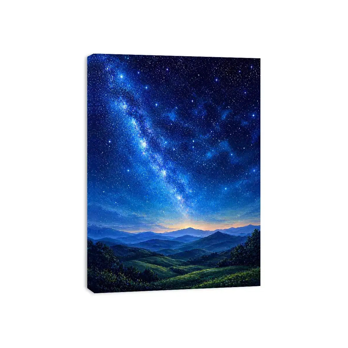 starry night sky landscape wall art dreamy blue canvas peaceful decor
