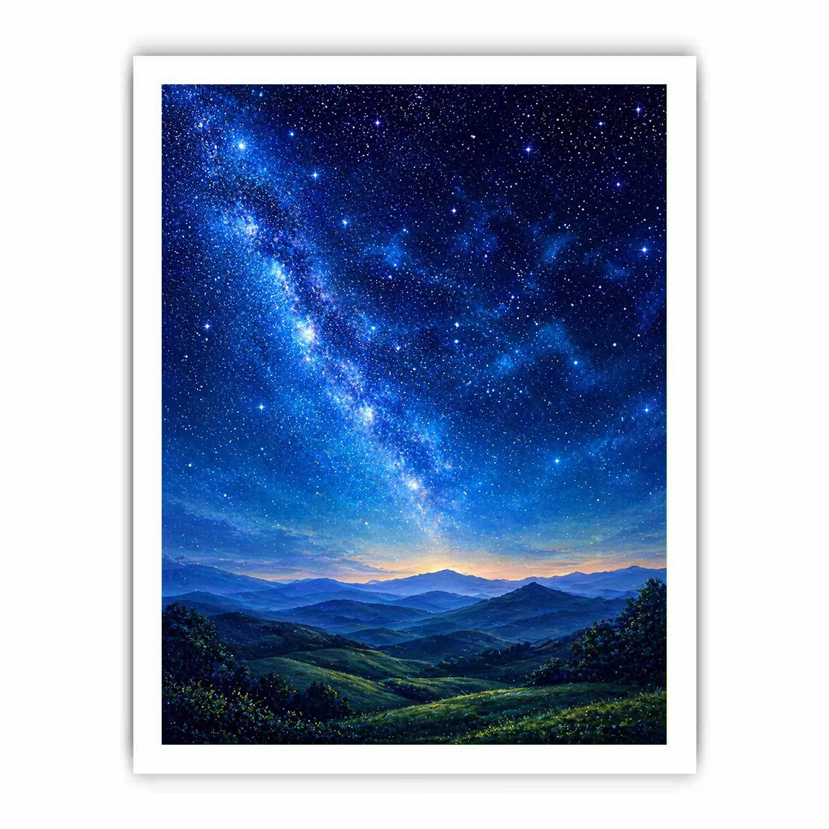 starry night sky landscape wall art dreamy blue canvas peaceful decor