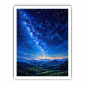 starry night sky landscape wall art dreamy blue canvas peaceful decor