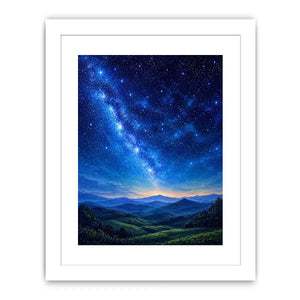 starry night sky landscape wall art dreamy blue canvas peaceful decor
