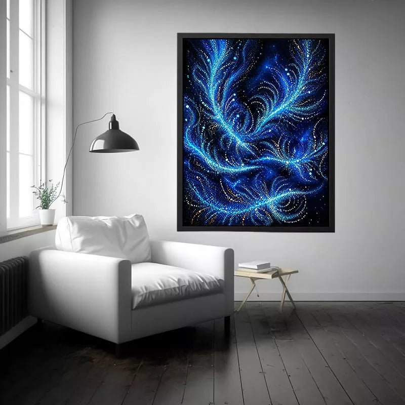 abstract blue light flow wall art cosmic glowing canvas modern decor