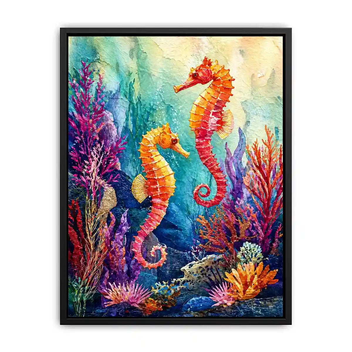 watercolor seahorse wall art coastal ocean coral canvas decor