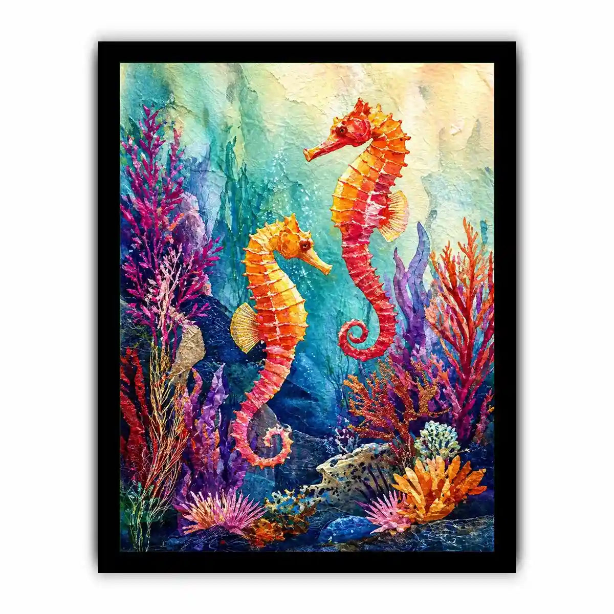 watercolor seahorse wall art coastal ocean coral canvas decor