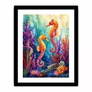 watercolor seahorse wall art coastal ocean coral canvas decor
