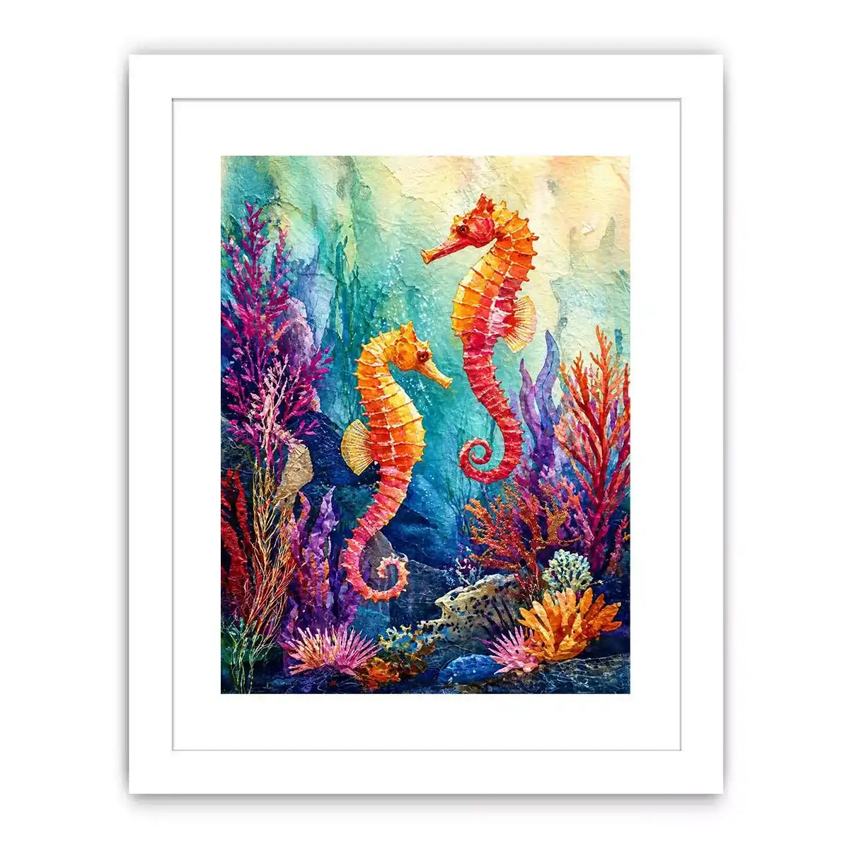 watercolor seahorse wall art coastal ocean coral canvas decor