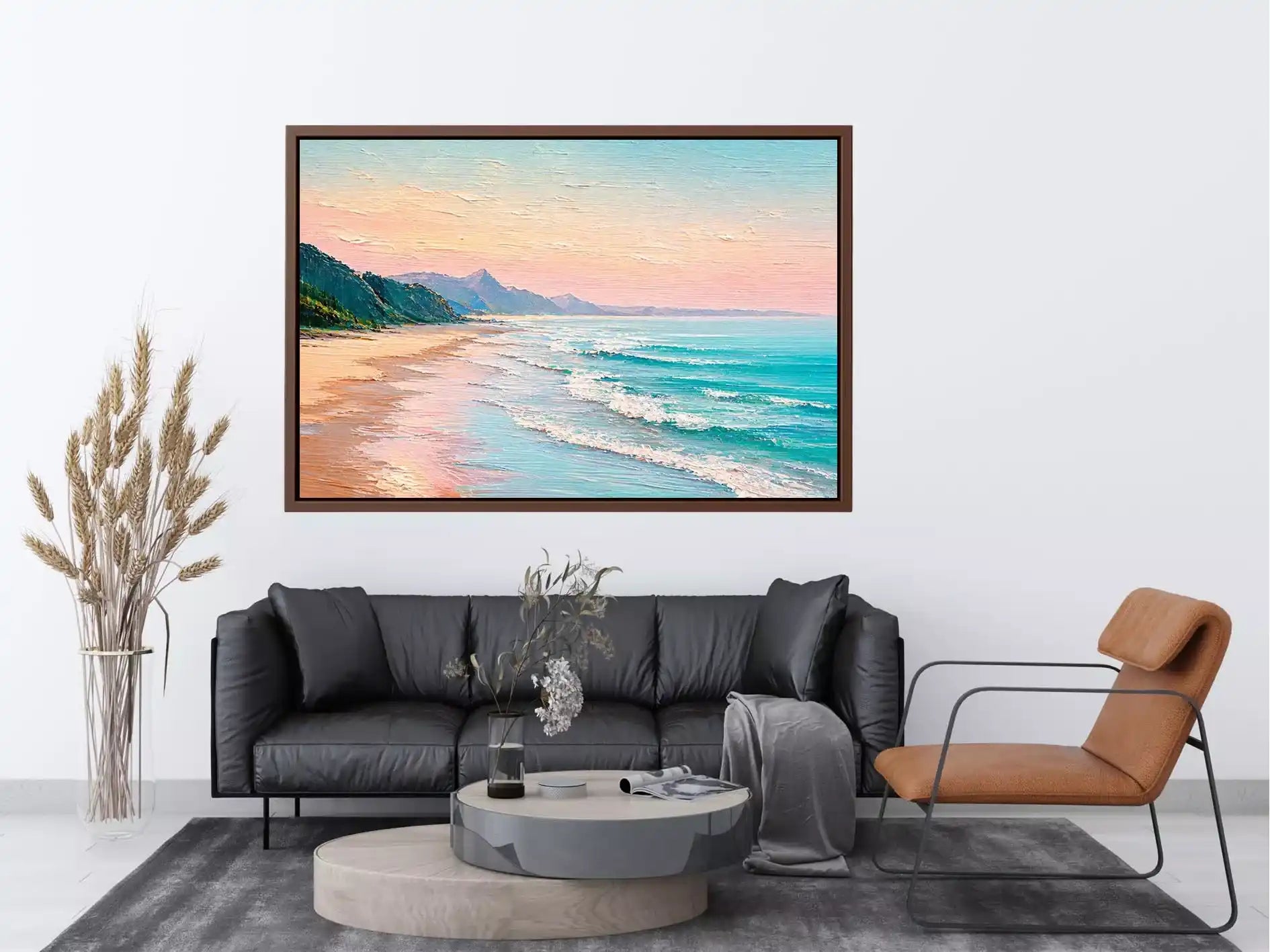 coastal beach painting wall art soft pastel ocean waves canvas decor