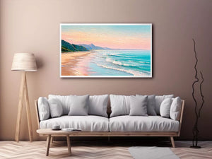 coastal beach painting wall art soft pastel ocean waves canvas decor