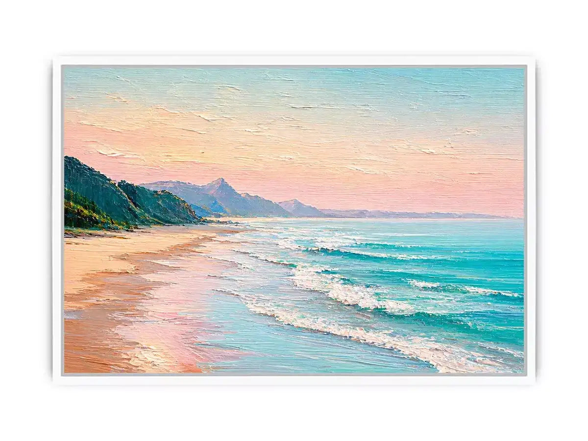 coastal beach painting wall art soft pastel ocean waves canvas decor
