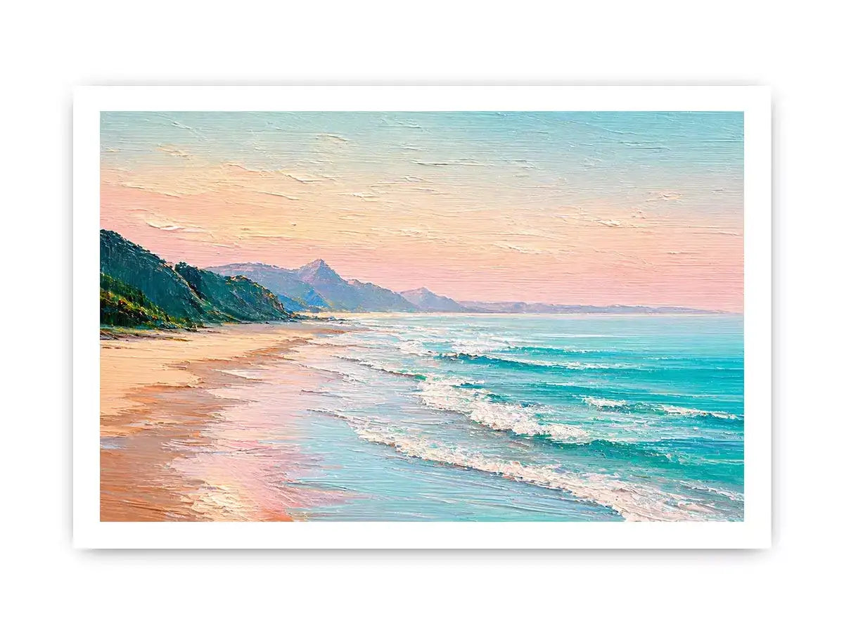 coastal beach painting wall art soft pastel ocean waves canvas decor