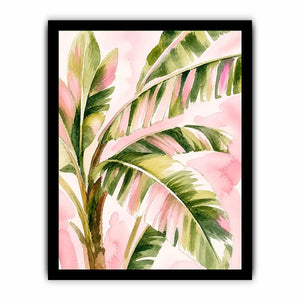 tropical palm leaves wall art in blush pink and green watercolor style elegant botanical canvas for modern home decor