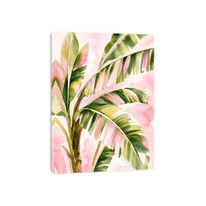 tropical palm leaves wall art in blush pink and green watercolor style elegant botanical canvas for modern home decor