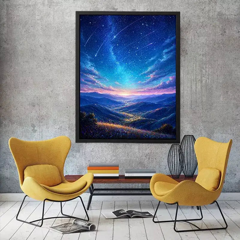 starry valley landscape wall art dreamy night sky canvas decor