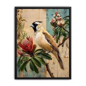 Botanical Magpie Bird Wall Art | Vintage Floral Nature Canvas